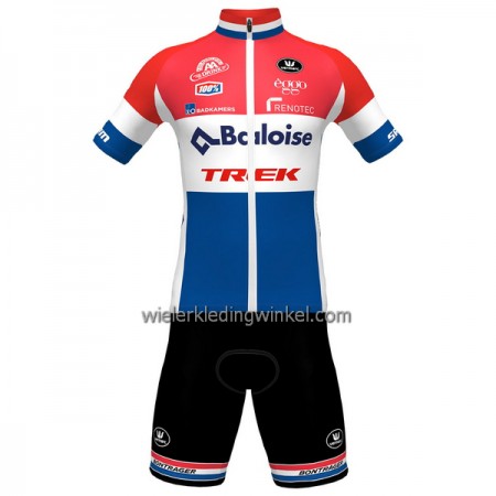 Set Fietsshirt + Korte Koersbroek 2023 Baloise-Trek Lions Nederlands Kampioenschap Rood Blauw Wit